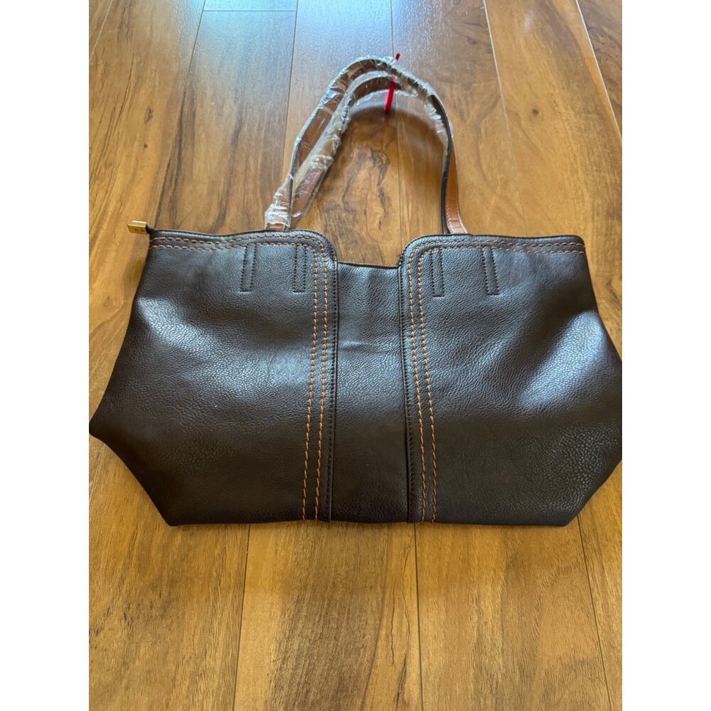 Montana West Brown Faux Leather Tote Bag With Decorative Stitching NWOT